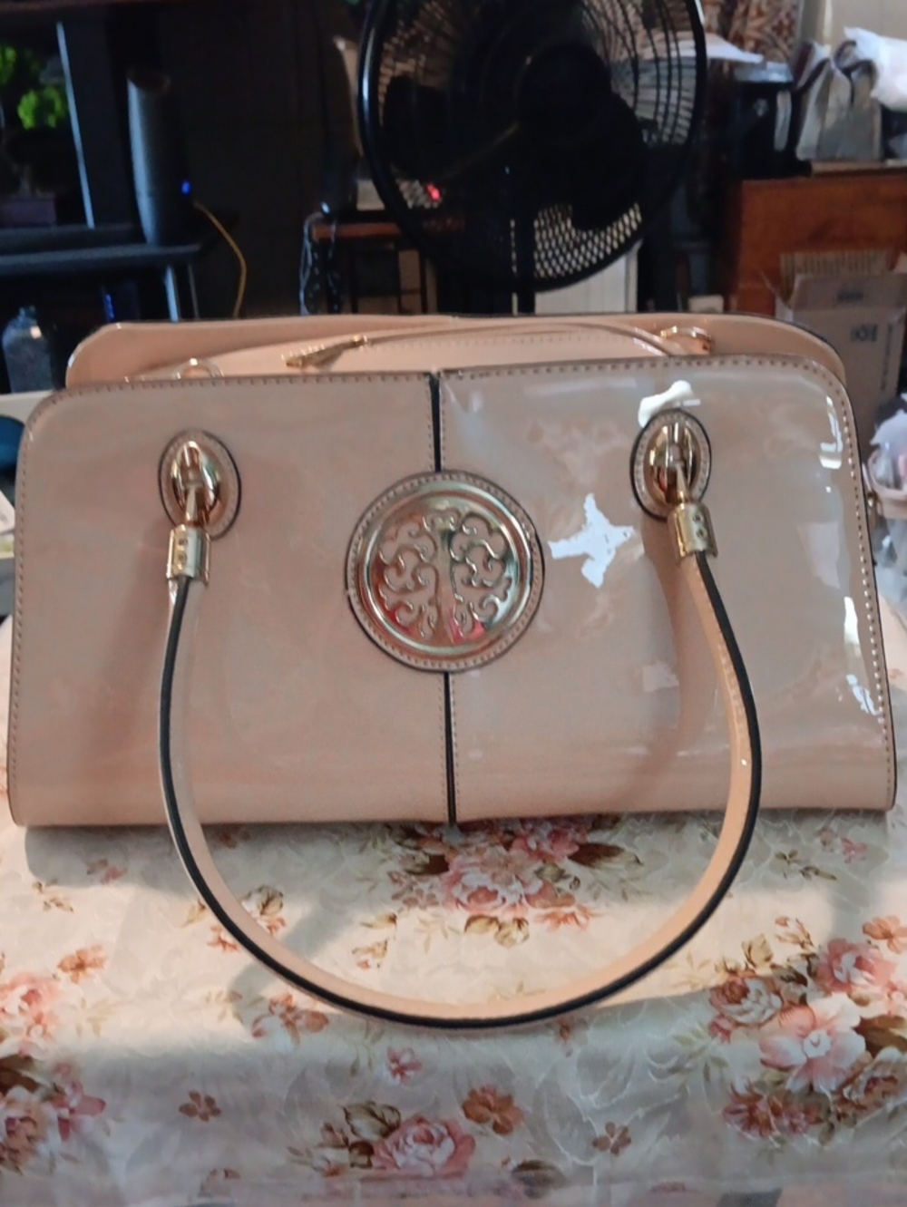 Patent Leather Satchel Handbag in Blush Pink